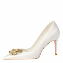 Nuheel® Nuheel Gold Petals Bridal Shoes Silk Wedding Shoes For Bride Stilettos Nude Heels