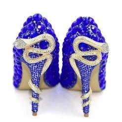 Nuheel® Nuheel Handmade Diamond Blue Heels Snake-Shaped Stilettos Bridal Shoes Sexy Wedding Shoes For Bride
