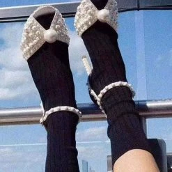 Nuheel® Nuheel Handmade Pearl Bridal Shoes Stilettos Nude Heels Open Toe Wedding Shoes For Bride Sandals For Women