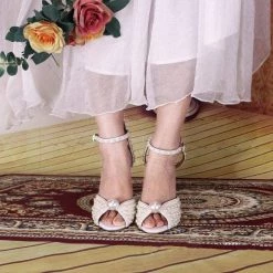Nuheel® Nuheel Handmade Pearl Bridal Shoes Stilettos Nude Heels Open Toe Wedding Shoes For Bride Sandals For Women