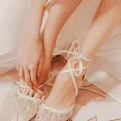 Nuheel® NUHEEL LACE BRIDAL SHOES DIAMOND WEDDING SHOES FOR BRIDE STILETTOS Pointed CLEAR HEELS