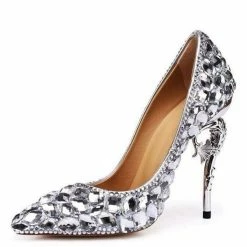 Nuheel® Nuheel Leather Bridal Shoes Rhinestone High Heels Stilettos Wedding Shoes For Bride