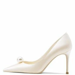 Nuheel® NUHEEL PEARL BRIDAL SHOES Silk WEDDING SHOES FOR BRIDE STILETTOS POINTED NUDE HEELS 8.5
