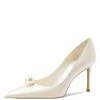 Nuheel® NUHEEL PEARL BRIDAL SHOES Silk WEDDING SHOES FOR BRIDE STILETTOS POINTED NUDE HEELS 8.5