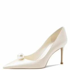 Nuheel® NUHEEL PEARL BRIDAL SHOES Silk WEDDING SHOES FOR BRIDE STILETTOS POINTED NUDE HEELS 8.5