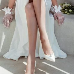 Nuheel® NUHEEL PEARL BRIDAL SHOES Silk WEDDING SHOES FOR BRIDE STILETTOS POINTED NUDE HEELS 8.5