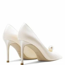 Nuheel® NUHEEL PEARL BRIDAL SHOES Silk WEDDING SHOES FOR BRIDE STILETTOS POINTED NUDE HEELS 8.5
