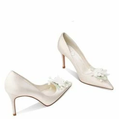 Nuheel® Nuheel Pearl Flowers Nude Heels Silk Bridal Shoes Stilettos Wedding Shoes For Bride