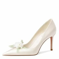 Nuheel® Nuheel Pearl Flowers Nude Heels Silk Bridal Shoes Stilettos Wedding Shoes For Bride