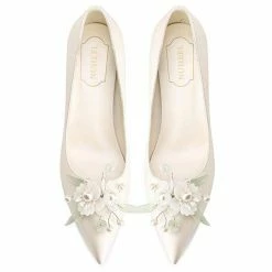 Nuheel® Nuheel Pearl Flowers Nude Heels Silk Bridal Shoes Stilettos Wedding Shoes For Bride