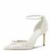 Nuheel® Nuheel Satin Bridal Shoes Pearl Pointed White Heels Stilettos Wedding Shoes For Bride 13