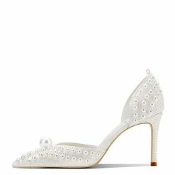Nuheel® Nuheel Satin Bridal Shoes Pearl Pointed White Heels Stilettos Wedding Shoes For Bride 13