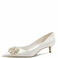 Nuheel® Nuheel Crystal Flower Bridal Shoes Satin Wedding Shoes For Bridal Silk Stilettos Nude Heels