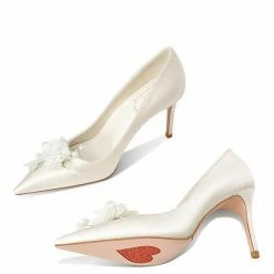 Nuheel® Nuheel Pearl Flowers Nude Heels Silk Bridal Shoes Stilettos Wedding Shoes For Bride