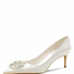 Nuheel® Nuheel Crystal Flower Bridal Shoes Satin Wedding Shoes For Bridal Silk Stilettos Nude Heels