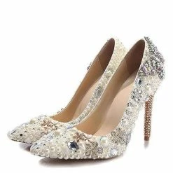 Nuheel® Nuheel Fancy Diamond Bridal Shoes Bow High Heels Stilettos Wedding Shoes For Bride 9.5