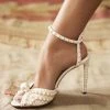 Nuheel® Nuheel Handmade Pearl Bridal Shoes Stilettos Nude Heels Open Toe Wedding Shoes For Bride Sandals For Women