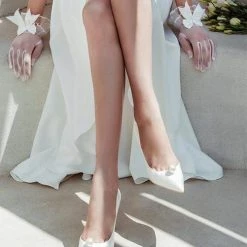 Nuheel® NUHEEL PEARL BRIDAL SHOES Silk WEDDING SHOES FOR BRIDE STILETTOS POINTED NUDE HEELS 8.5