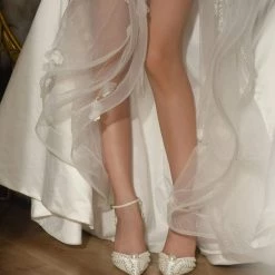 Nuheel® Nuheel Satin Bridal Shoes Pearl Pointed White Heels Stilettos Wedding Shoes For Bride 13