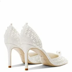 Nuheel® Nuheel Satin Bridal Shoes Pearl Pointed White Heels Stilettos Wedding Shoes For Bride 13