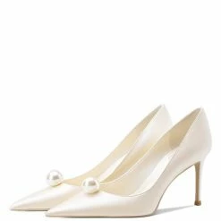 Nuheel® NUHEEL PEARL BRIDAL SHOES Silk WEDDING SHOES FOR BRIDE STILETTOS POINTED NUDE HEELS 8.5