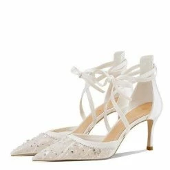 Nuheel® NUHEEL LACE BRIDAL SHOES DIAMOND WEDDING SHOES FOR BRIDE STILETTOS Pointed CLEAR HEELS