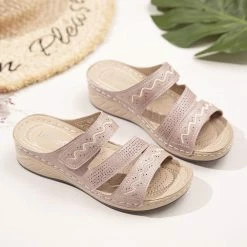 Nuheel® Women's Sandals Mules Wedge Sandal Leather Slippers Bohemian Flip Flop Thongs Woman