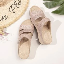 Nuheel® Women's Sandals Mules Wedge Sandal Leather Slippers Bohemian Flip Flop Thongs Woman