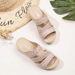 Nuheel® Women's Sandals Mules Wedge Sandal Leather Slippers Bohemian Flip Flop Thongs Woman