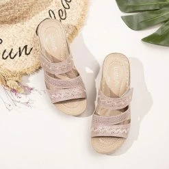 Nuheel® Women's Sandals Mules Wedge Sandal Leather Slippers Bohemian Flip Flop Thongs Woman