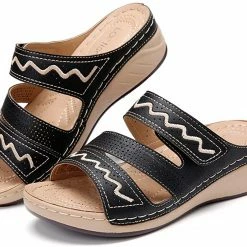 Nuheel® Women's Sandals Mules Wedge Sandal Leather Slippers Bohemian Flip Flop Thongs Woman