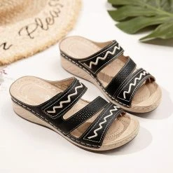 Nuheel® Women's Sandals Mules Wedge Sandal Leather Slippers Bohemian Flip Flop Thongs Woman