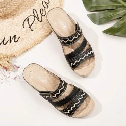 Nuheel® Women's Sandals Mules Wedge Sandal Leather Slippers Bohemian Flip Flop Thongs Woman