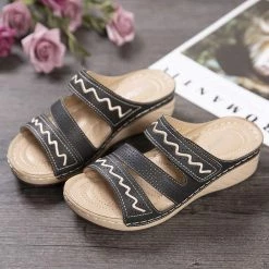 Nuheel® Women's Sandals Mules Wedge Sandal Leather Slippers Bohemian Flip Flop Thongs Woman