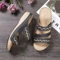 Nuheel® Women's Sandals Mules Wedge Sandal Leather Slippers Bohemian Flip Flop Thongs Woman