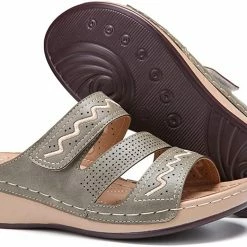 Nuheel® Women's Sandals Mules Wedge Sandal Leather Slippers Bohemian Flip Flop Thongs Woman