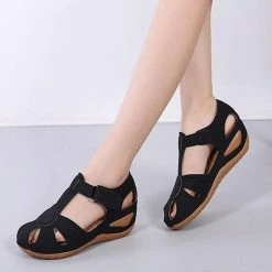 Nuheel® Woman Womens Comfortable Wedges Sandals Close-Toe Walking Flat Sandals