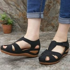 Nuheel® Woman Womens Comfortable Wedges Sandals Close-Toe Walking Flat Sandals