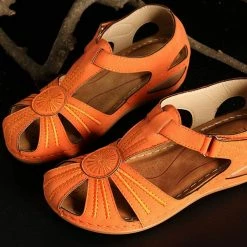 Nuheel® Woman Womens Comfortable Wedges Sandals Close-Toe Walking Flat Sandals