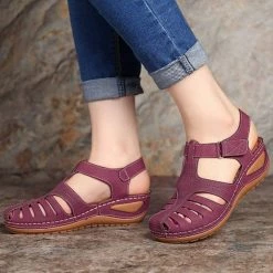 Nuheel® Woman Womens Comfortable Wedges Sandals Close-Toe Walking Flat Sandals