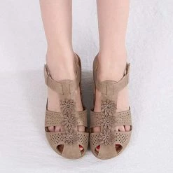 Nuheel® Woman Womens Comfortable Wedges Sandals Close-Toe Walking Flat Sandals