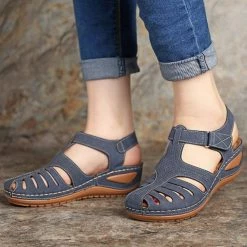 Nuheel® Woman Womens Comfortable Wedges Sandals Close-Toe Walking Flat Sandals