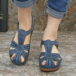 Nuheel® Woman Womens Comfortable Wedges Sandals Close-Toe Walking Flat Sandals