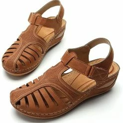 Nuheel® Woman Womens Comfortable Wedges Sandals Close-Toe Walking Flat Sandals