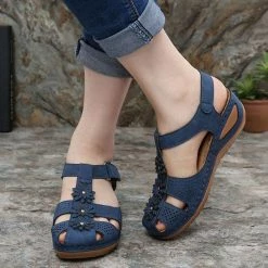 Nuheel® Woman Womens Comfortable Wedges Sandals Close-Toe Walking Flat Sandals