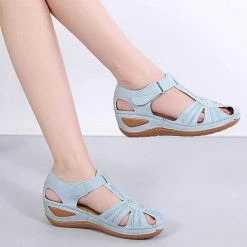 Nuheel® Woman Womens Comfortable Wedges Sandals Close-Toe Walking Flat Sandals