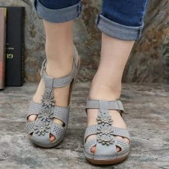 Nuheel® Woman Womens Comfortable Wedges Sandals Close-Toe Walking Flat Sandals