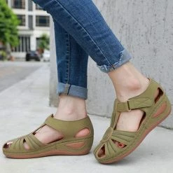 Nuheel® Woman Womens Comfortable Wedges Sandals Close-Toe Walking Flat Sandals