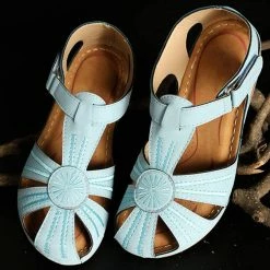 Nuheel® Woman Womens Comfortable Wedges Sandals Close-Toe Walking Flat Sandals