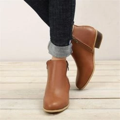 Nuheel® Woman Women's Ankle Boot Stacked Heel Booties Shoes Slip On Cutout Pointed Toe